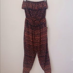 Line & Dot Strapless Aztec Jogger Jumpsuit